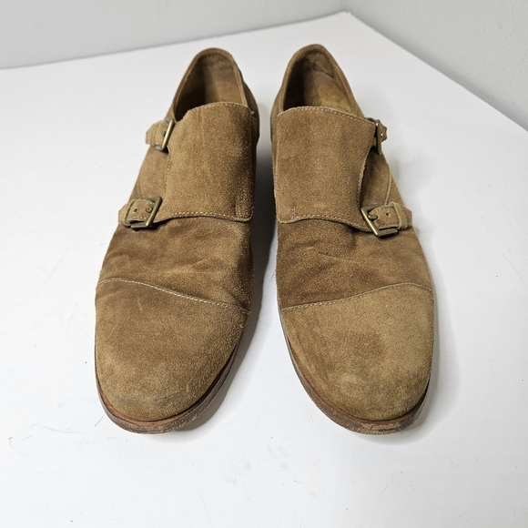 Billy Reid Double Buckle Monk Tan Suede Shoes Men's 12 - Picture 2 of 9